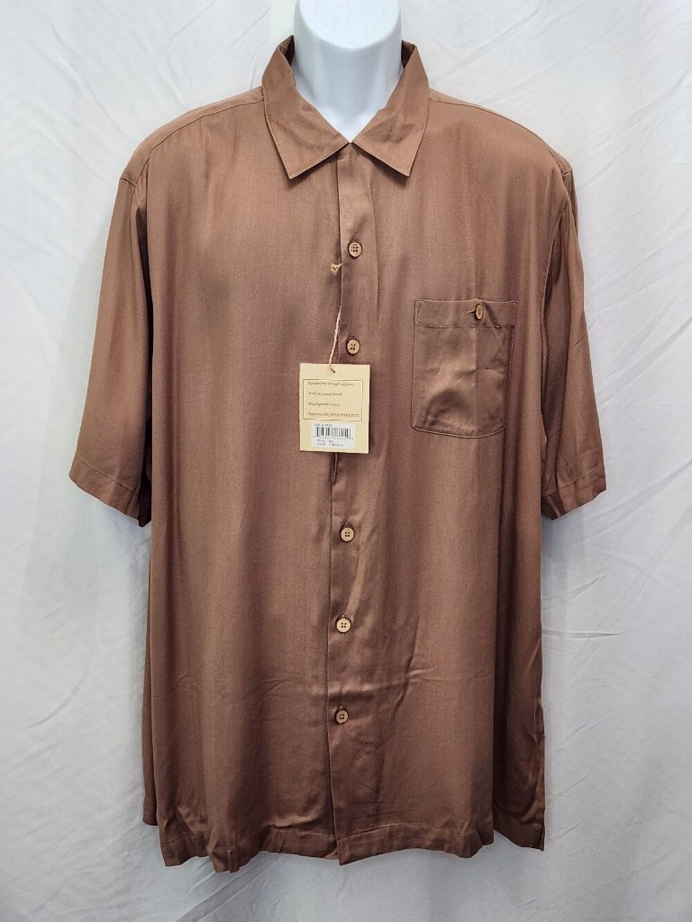 NEW Beyond Paradise Bamboo Button Down Shirt Mens XL Brown Short Sleeve C01